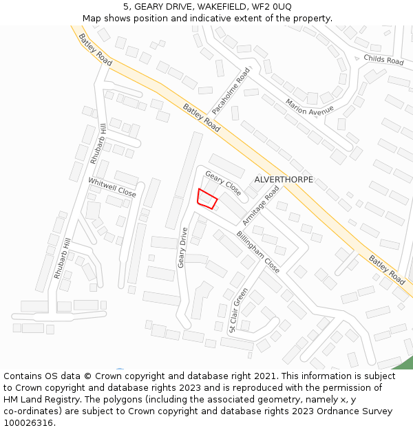 5, GEARY DRIVE, WAKEFIELD, WF2 0UQ: Location map and indicative extent of plot