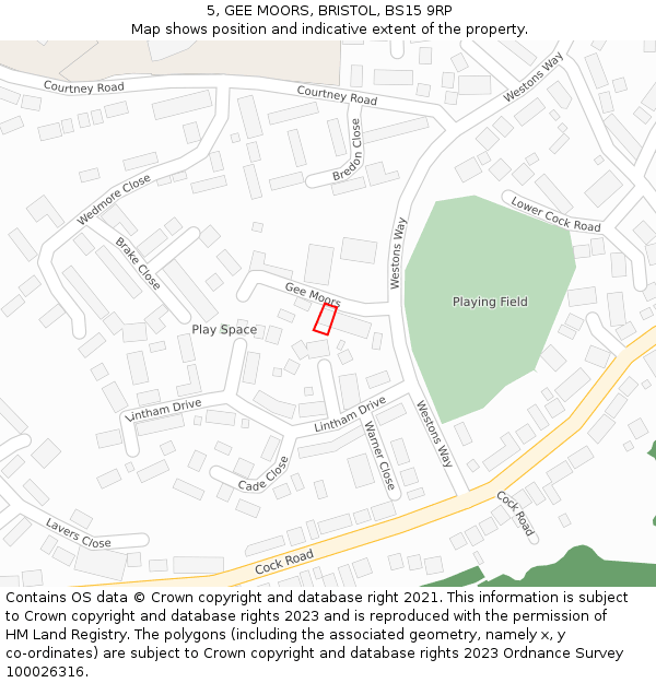5, GEE MOORS, BRISTOL, BS15 9RP: Location map and indicative extent of plot