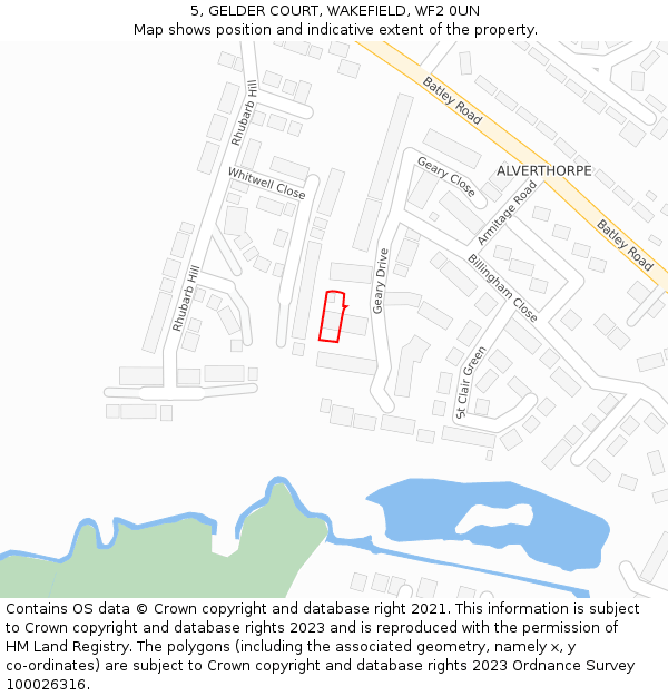 5, GELDER COURT, WAKEFIELD, WF2 0UN: Location map and indicative extent of plot