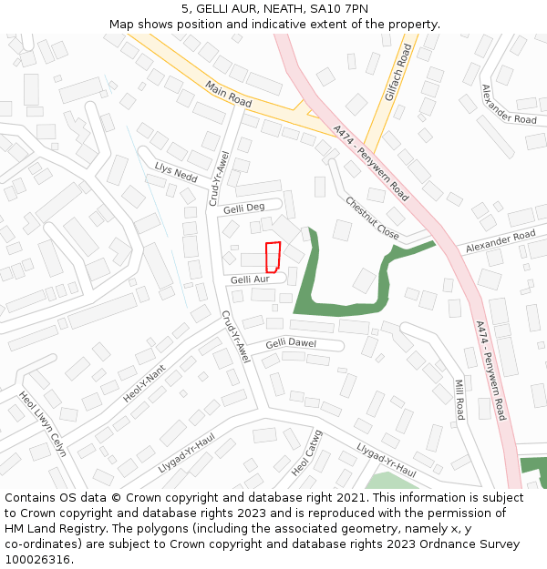 5, GELLI AUR, NEATH, SA10 7PN: Location map and indicative extent of plot