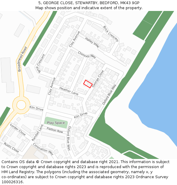 5, GEORGE CLOSE, STEWARTBY, BEDFORD, MK43 9GP: Location map and indicative extent of plot
