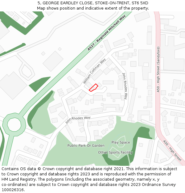 5, GEORGE EARDLEY CLOSE, STOKE-ON-TRENT, ST6 5XD: Location map and indicative extent of plot