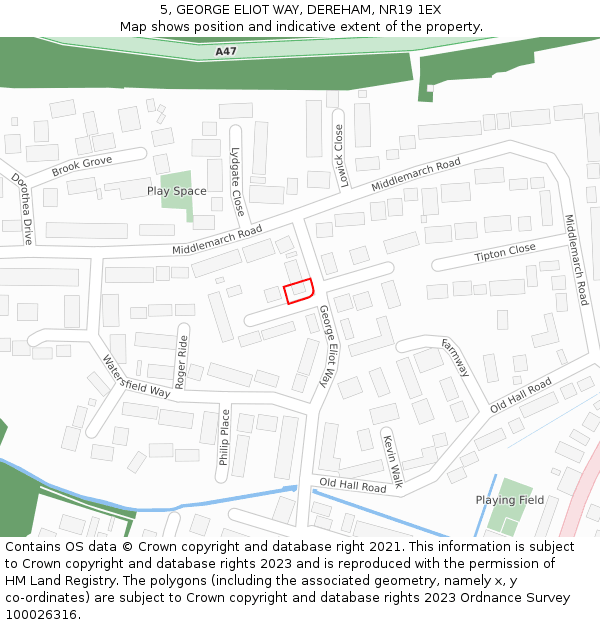 5, GEORGE ELIOT WAY, DEREHAM, NR19 1EX: Location map and indicative extent of plot