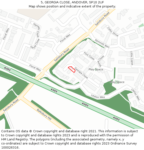 5, GEORGIA CLOSE, ANDOVER, SP10 2UF: Location map and indicative extent of plot