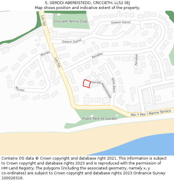 5, GERDDI ABEREISTEDD, CRICCIETH, LL52 0EJ: Location map and indicative extent of plot