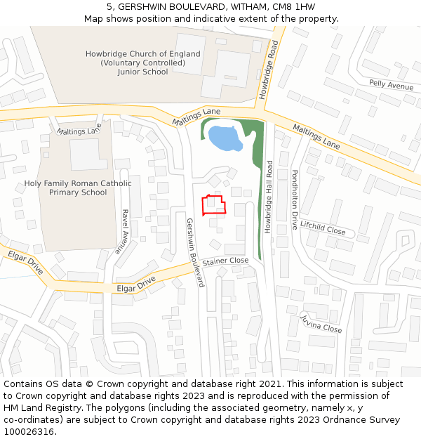 5, GERSHWIN BOULEVARD, WITHAM, CM8 1HW: Location map and indicative extent of plot