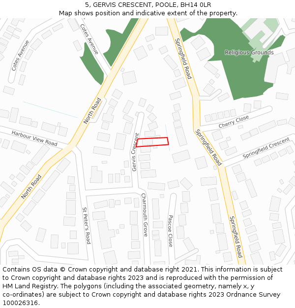 5, GERVIS CRESCENT, POOLE, BH14 0LR: Location map and indicative extent of plot