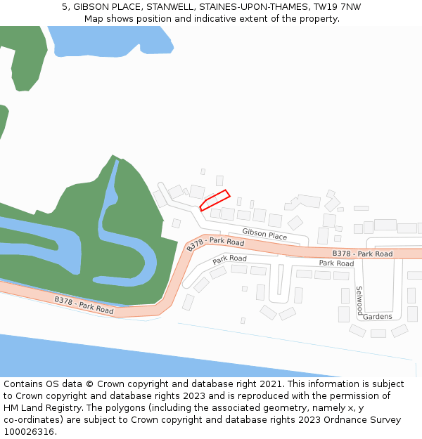 5, GIBSON PLACE, STANWELL, STAINES-UPON-THAMES, TW19 7NW: Location map and indicative extent of plot