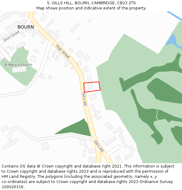 5, GILLS HILL, BOURN, CAMBRIDGE, CB23 2TS: Location map and indicative extent of plot