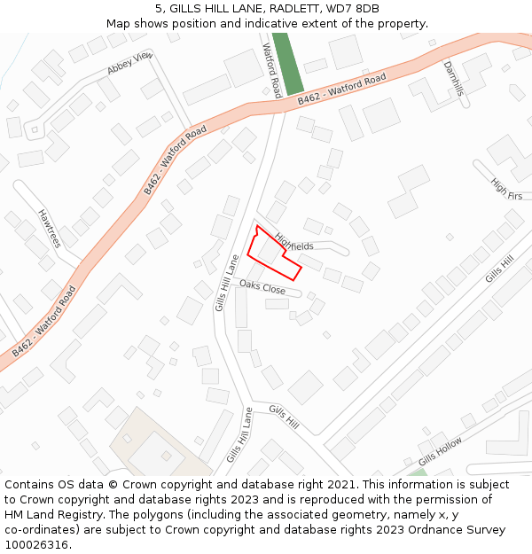 5, GILLS HILL LANE, RADLETT, WD7 8DB: Location map and indicative extent of plot