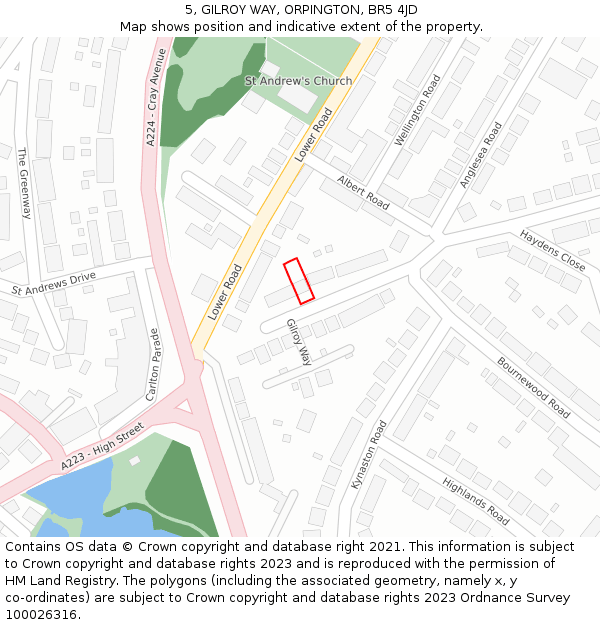 5, GILROY WAY, ORPINGTON, BR5 4JD: Location map and indicative extent of plot