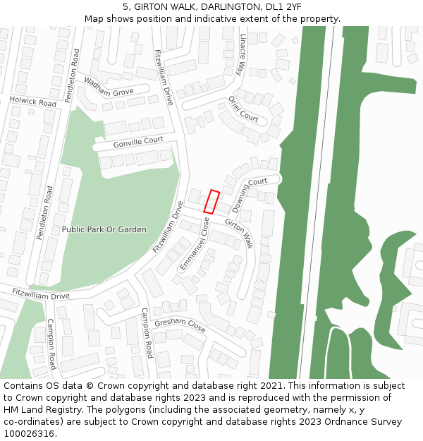 5, GIRTON WALK, DARLINGTON, DL1 2YF: Location map and indicative extent of plot