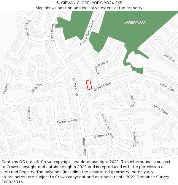 5, GIRVAN CLOSE, YORK, YO24 2XR: Location map and indicative extent of plot