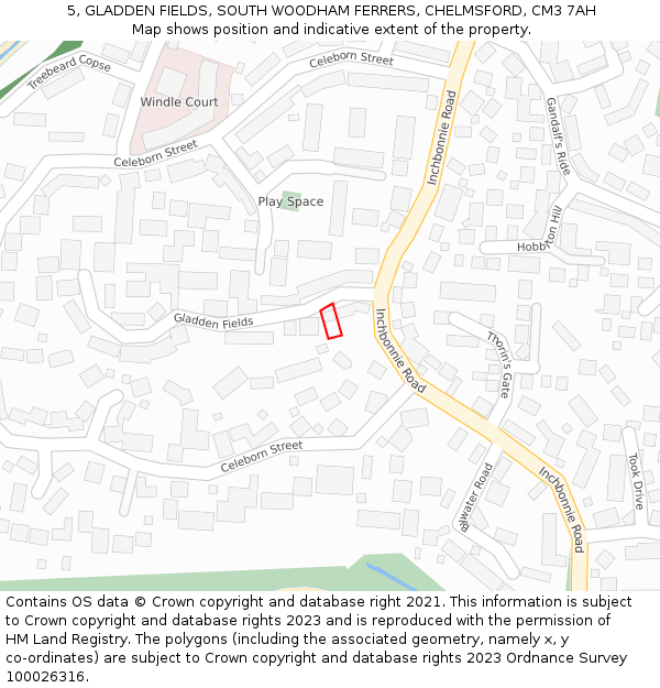 5, GLADDEN FIELDS, SOUTH WOODHAM FERRERS, CHELMSFORD, CM3 7AH: Location map and indicative extent of plot