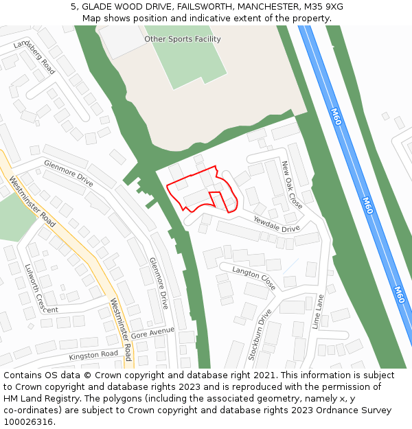 5, GLADE WOOD DRIVE, FAILSWORTH, MANCHESTER, M35 9XG: Location map and indicative extent of plot