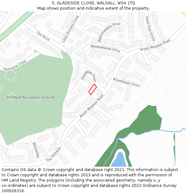 5, GLADESIDE CLOSE, WALSALL, WS4 1TQ: Location map and indicative extent of plot