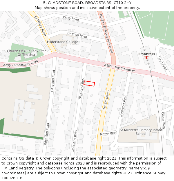 5, GLADSTONE ROAD, BROADSTAIRS, CT10 2HY: Location map and indicative extent of plot