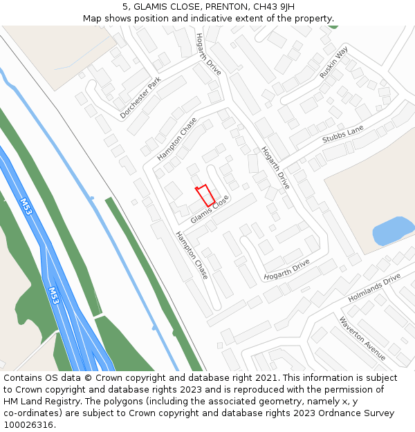 5, GLAMIS CLOSE, PRENTON, CH43 9JH: Location map and indicative extent of plot