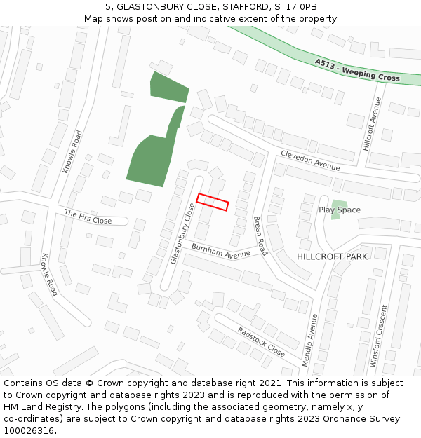 5, GLASTONBURY CLOSE, STAFFORD, ST17 0PB: Location map and indicative extent of plot
