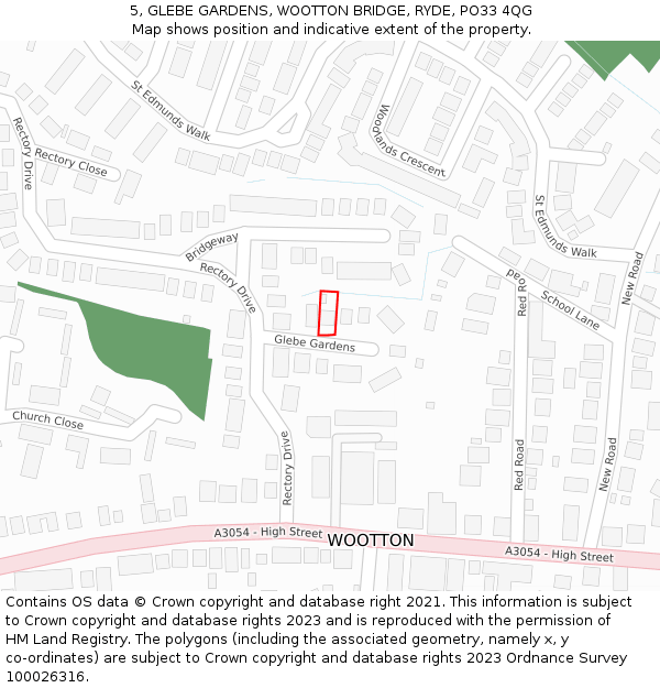 5, GLEBE GARDENS, WOOTTON BRIDGE, RYDE, PO33 4QG: Location map and indicative extent of plot