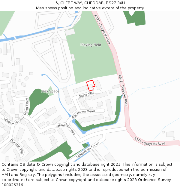 5, GLEBE WAY, CHEDDAR, BS27 3XU: Location map and indicative extent of plot