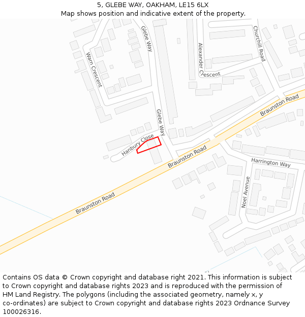 5, GLEBE WAY, OAKHAM, LE15 6LX: Location map and indicative extent of plot