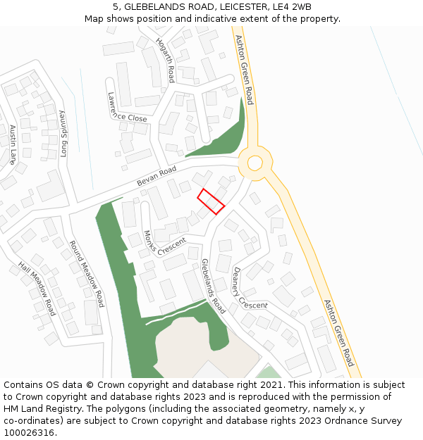 5, GLEBELANDS ROAD, LEICESTER, LE4 2WB: Location map and indicative extent of plot
