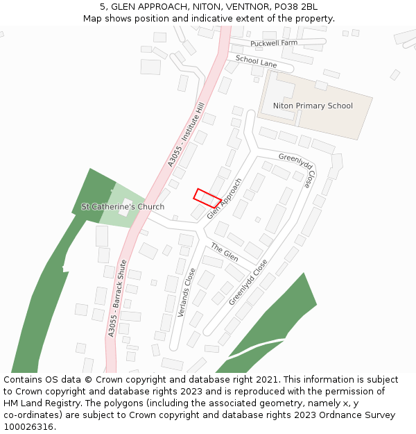 5, GLEN APPROACH, NITON, VENTNOR, PO38 2BL: Location map and indicative extent of plot