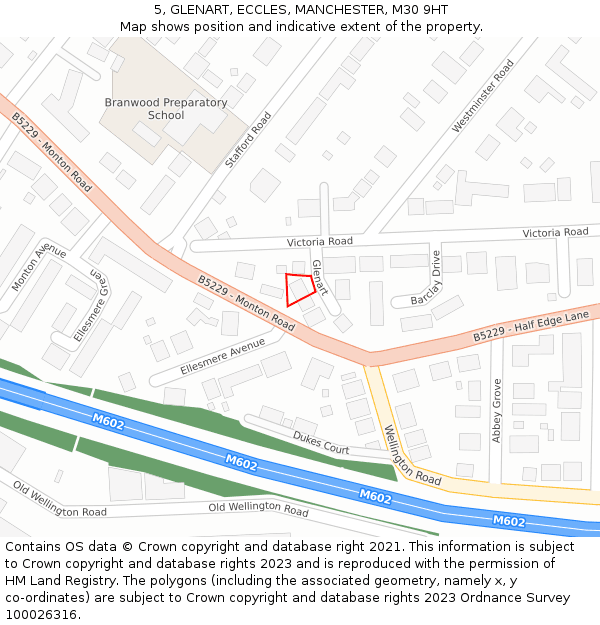 5, GLENART, ECCLES, MANCHESTER, M30 9HT: Location map and indicative extent of plot