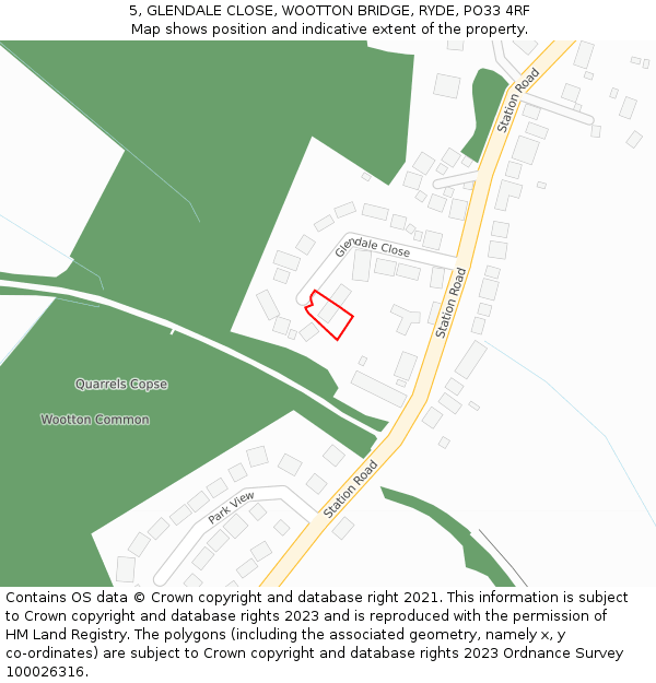 5, GLENDALE CLOSE, WOOTTON BRIDGE, RYDE, PO33 4RF: Location map and indicative extent of plot