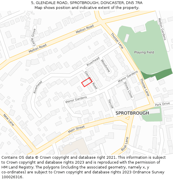 5, GLENDALE ROAD, SPROTBROUGH, DONCASTER, DN5 7RA: Location map and indicative extent of plot