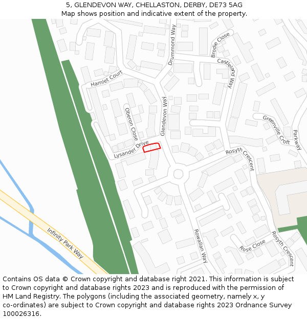 5, GLENDEVON WAY, CHELLASTON, DERBY, DE73 5AG: Location map and indicative extent of plot