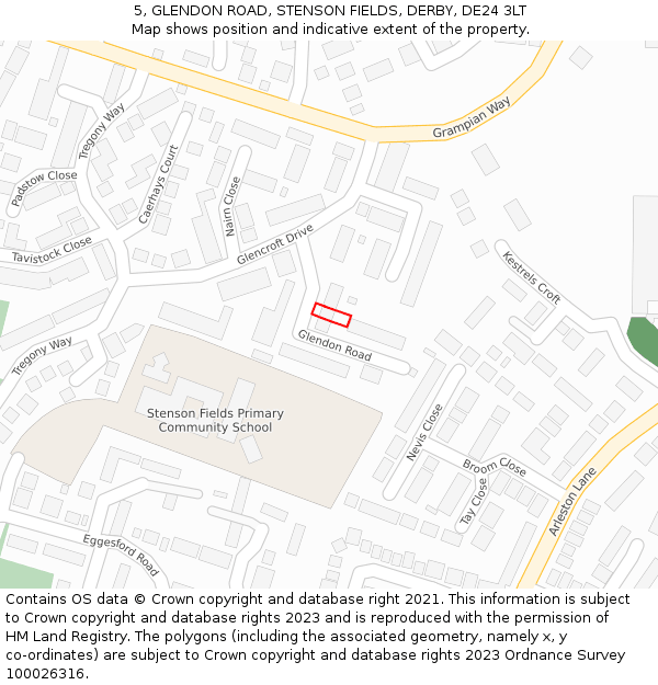 5, GLENDON ROAD, STENSON FIELDS, DERBY, DE24 3LT: Location map and indicative extent of plot