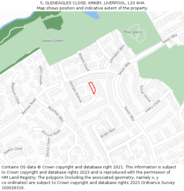 5, GLENEAGLES CLOSE, KIRKBY, LIVERPOOL, L33 4HA: Location map and indicative extent of plot