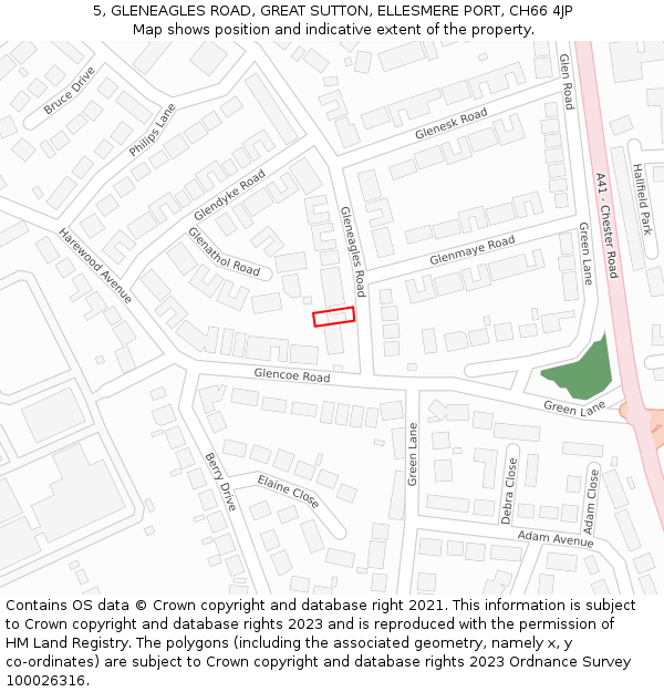 5, GLENEAGLES ROAD, GREAT SUTTON, ELLESMERE PORT, CH66 4JP: Location map and indicative extent of plot