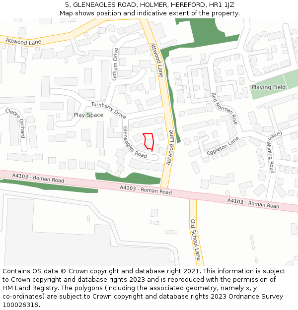 5, GLENEAGLES ROAD, HOLMER, HEREFORD, HR1 1JZ: Location map and indicative extent of plot