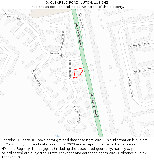 5, GLENFIELD ROAD, LUTON, LU3 2HZ: Location map and indicative extent of plot