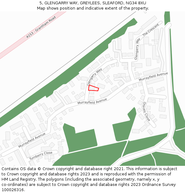 5, GLENGARRY WAY, GREYLEES, SLEAFORD, NG34 8XU: Location map and indicative extent of plot