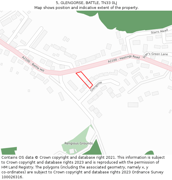 5, GLENGORSE, BATTLE, TN33 0LJ: Location map and indicative extent of plot