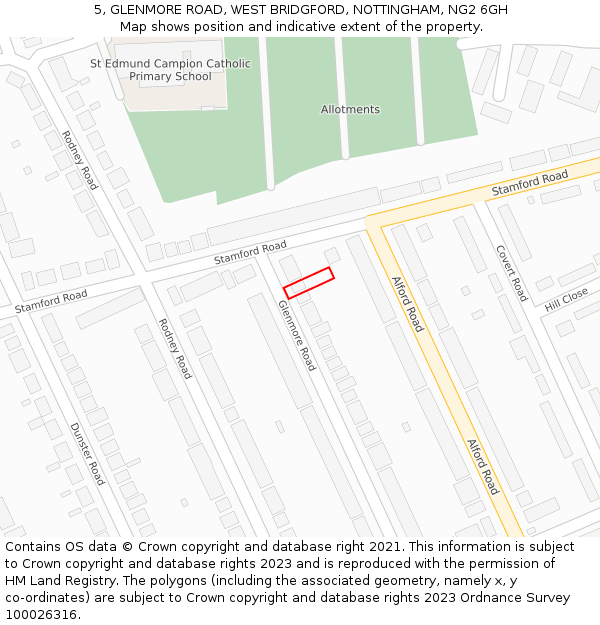 5, GLENMORE ROAD, WEST BRIDGFORD, NOTTINGHAM, NG2 6GH: Location map and indicative extent of plot