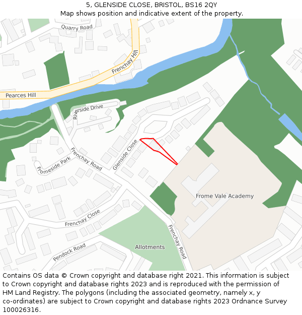 5, GLENSIDE CLOSE, BRISTOL, BS16 2QY: Location map and indicative extent of plot