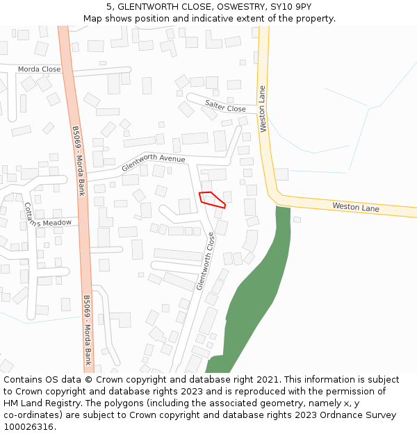 5, GLENTWORTH CLOSE, OSWESTRY, SY10 9PY: Location map and indicative extent of plot