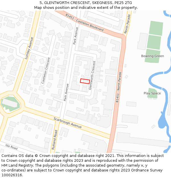 5, GLENTWORTH CRESCENT, SKEGNESS, PE25 2TG: Location map and indicative extent of plot