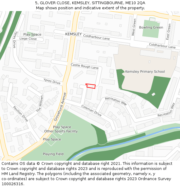 5, GLOVER CLOSE, KEMSLEY, SITTINGBOURNE, ME10 2QA: Location map and indicative extent of plot