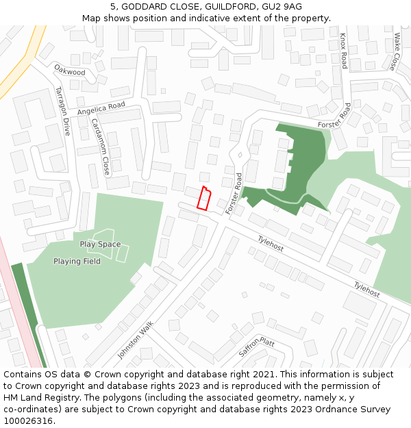 5, GODDARD CLOSE, GUILDFORD, GU2 9AG: Location map and indicative extent of plot