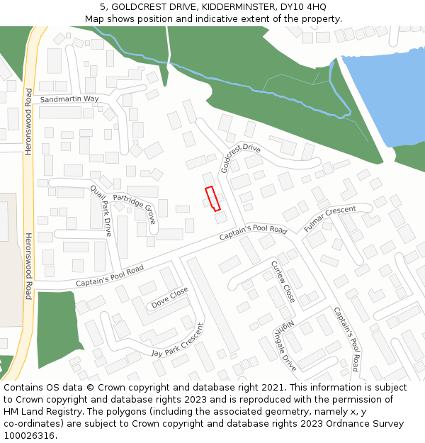 5, GOLDCREST DRIVE, KIDDERMINSTER, DY10 4HQ: Location map and indicative extent of plot