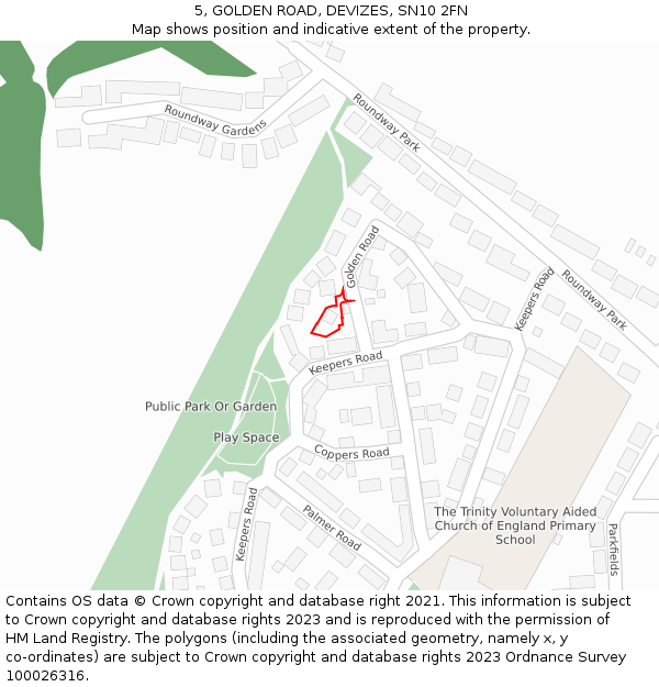 5, GOLDEN ROAD, DEVIZES, SN10 2FN: Location map and indicative extent of plot