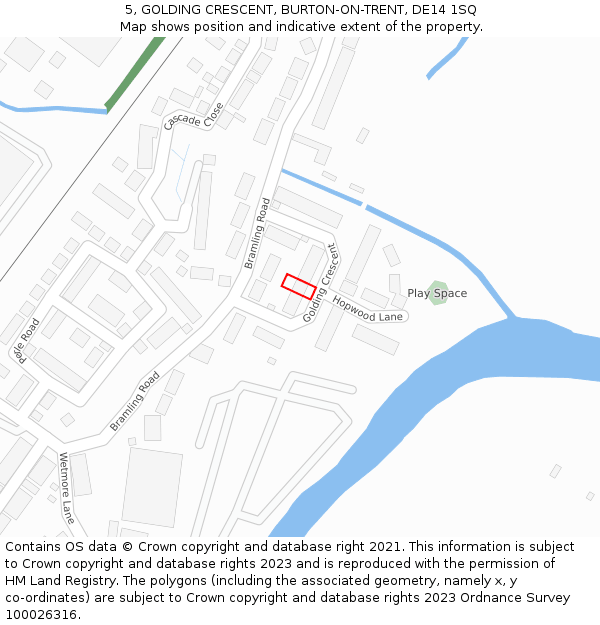 5, GOLDING CRESCENT, BURTON-ON-TRENT, DE14 1SQ: Location map and indicative extent of plot