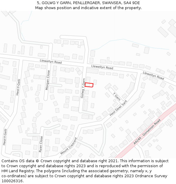 5, GOLWG Y GARN, PENLLERGAER, SWANSEA, SA4 9DE: Location map and indicative extent of plot