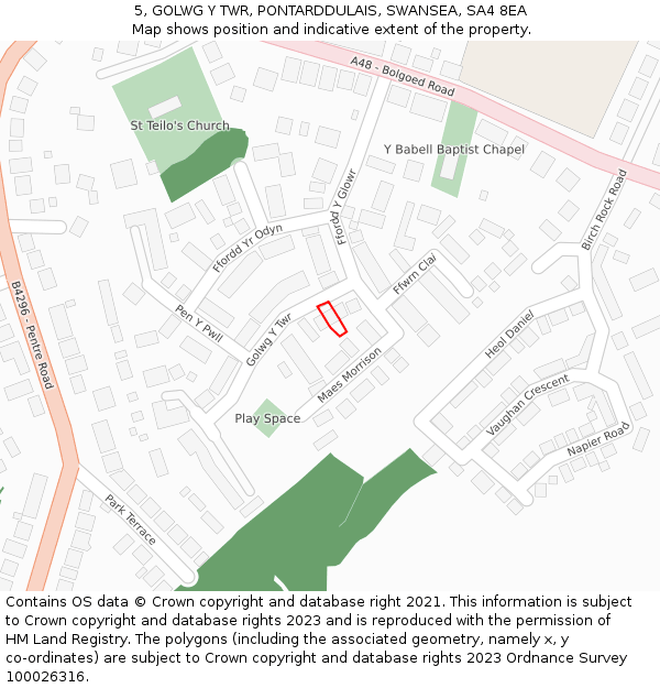 5, GOLWG Y TWR, PONTARDDULAIS, SWANSEA, SA4 8EA: Location map and indicative extent of plot